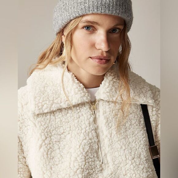 NWT J CREW Sherpa half-zip fleece pullover in Natural - Picture 3 of 7
